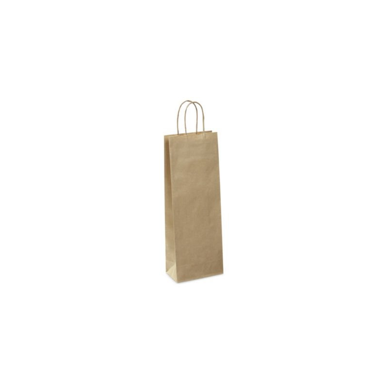 Sac kraft brun avec poignées torsadées pour 1 bouteille 14 x 39 x 8 cm