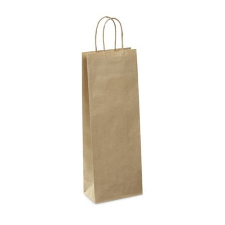 Sac kraft brun avec poignées torsadées pour 1 bouteille 14 x 39 x 8 cm