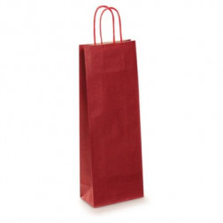 Sac kraft rouge avec poignées torsadées pour 1 bouteille 14 x 39 x 8 cm