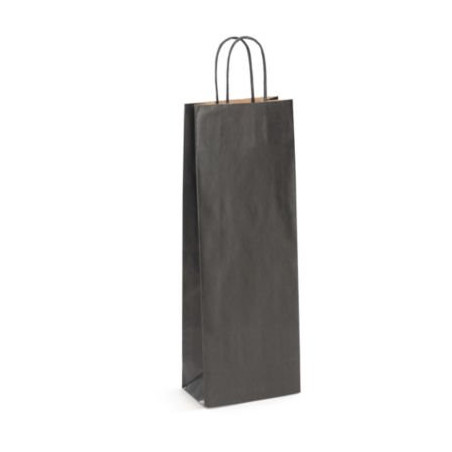 Sac kraft noir avec poignées torsadées pour 1 bouteille 14 x 39 x 8 cm