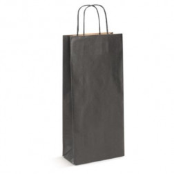 Sac kraft noir avec poignées torsadées pour 2 bouteille 18 x 39 x 8 cm