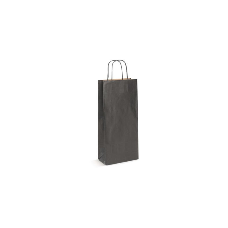 Sac kraft noir avec poignées torsadées pour 2 bouteille 18 x 39 x 8 cm