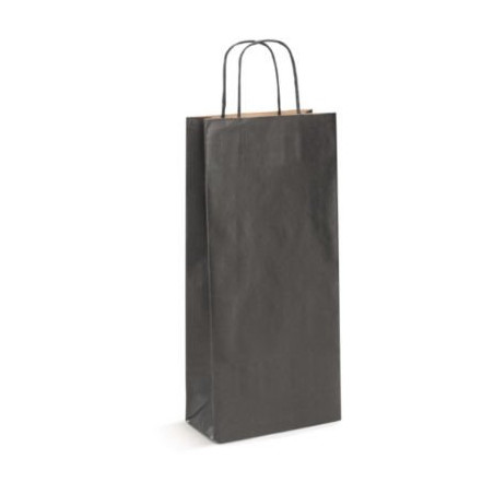 Sac kraft noir avec poignées torsadées pour 2 bouteille 18 x 39 x 8 cm