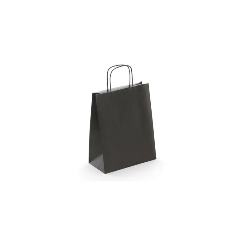 Sac kraft intérieur blanc lisse noir à poignées torsadées RAJA 23 x 30 x 12 cm