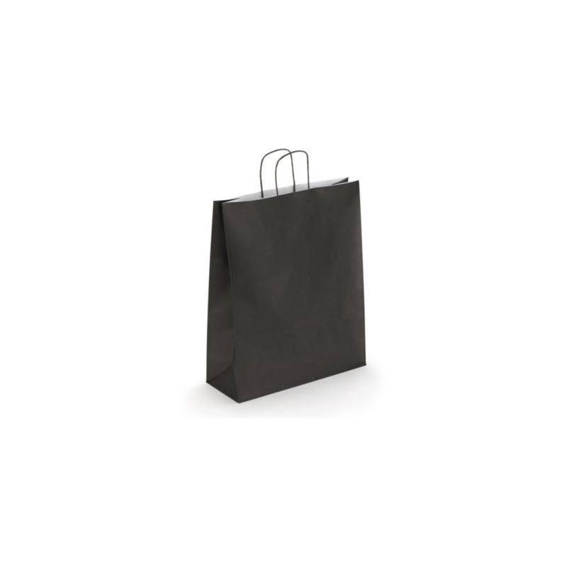 Sac kraft intérieur blanc lisse noir à poignées torsadées RAJA 35 x 40 x 14 cm