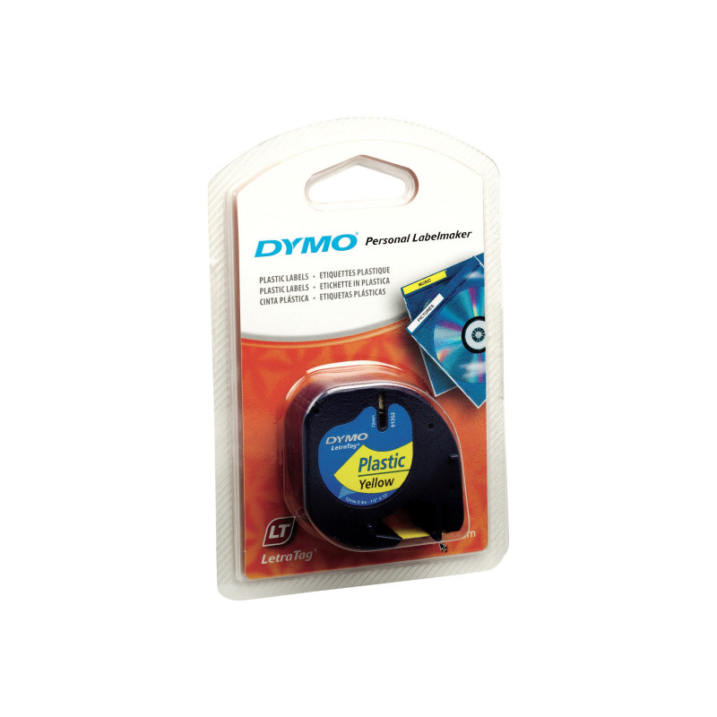 RUBAN ÉTIQUETEUSE PLASTIQUE DYMO LETRATAG S0721620 FOND JAUNE ÉCRITURE NOIRE 12 MM X 4 M