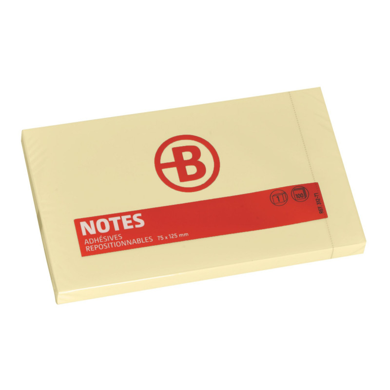 NOTES REPOSITIONNABLES JAUNES BRUNEAU 75 X 125 MM - BLOC DE 100 FEUILLES