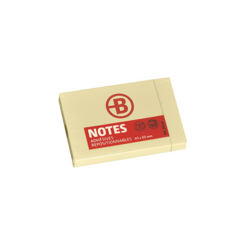 NOTES REPOSITIONNABLES JAUNES BRUNEAU 40 X 50 MM - BLOC DE 100 FEUILLES