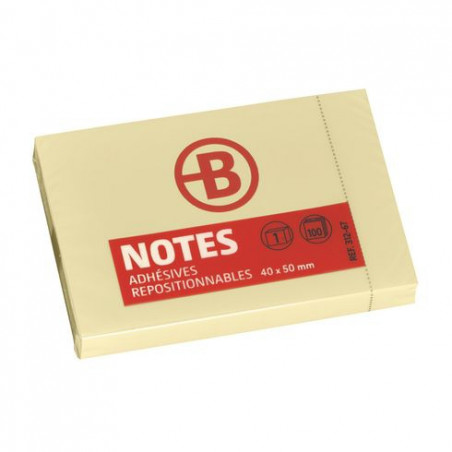 NOTES REPOSITIONNABLES JAUNES BRUNEAU 40 X 50 MM - BLOC DE 100 FEUILLES