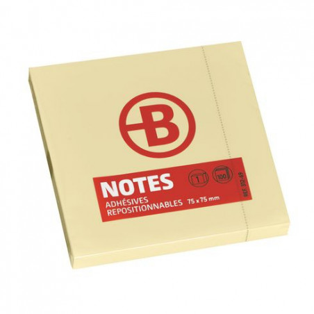 NOTES REPOSITIONNABLES JAUNES BRUNEAU 75 X 75 MM - BLOC DE 100 FEUILLES