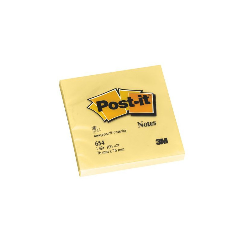 NOTES POST-IT JAUNE 76 X 76 MM - BLOC DE 100 FEUILLES