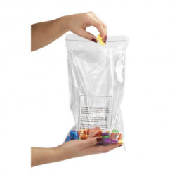 Sachet plastique 75% recyclé liassé transparent avec message sécurité enfants à fermeture adhésive 28x40 cm