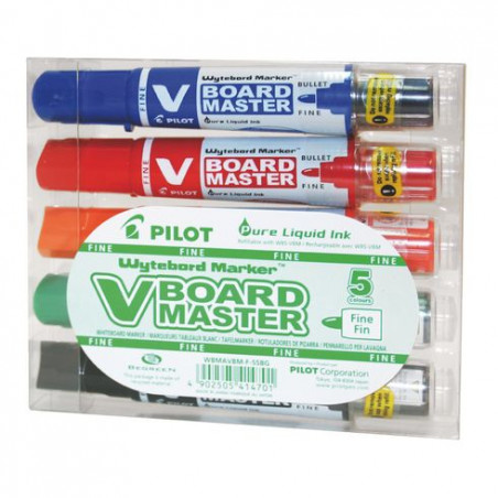 MARQUEUR EFFAÇABLE PILOT V-BOARD MASTER BEGREEN RECHARGEABLE POINTE OGIVE FINE 4,5 MM- POCHETTE DE 5 ASSORTIS