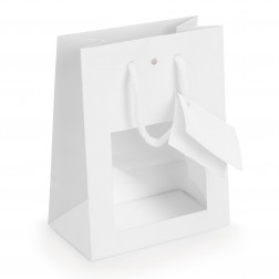 Sac vitrine pelliculé mat blanc à poignées cordelières 18 x 22,7 x 10 cm