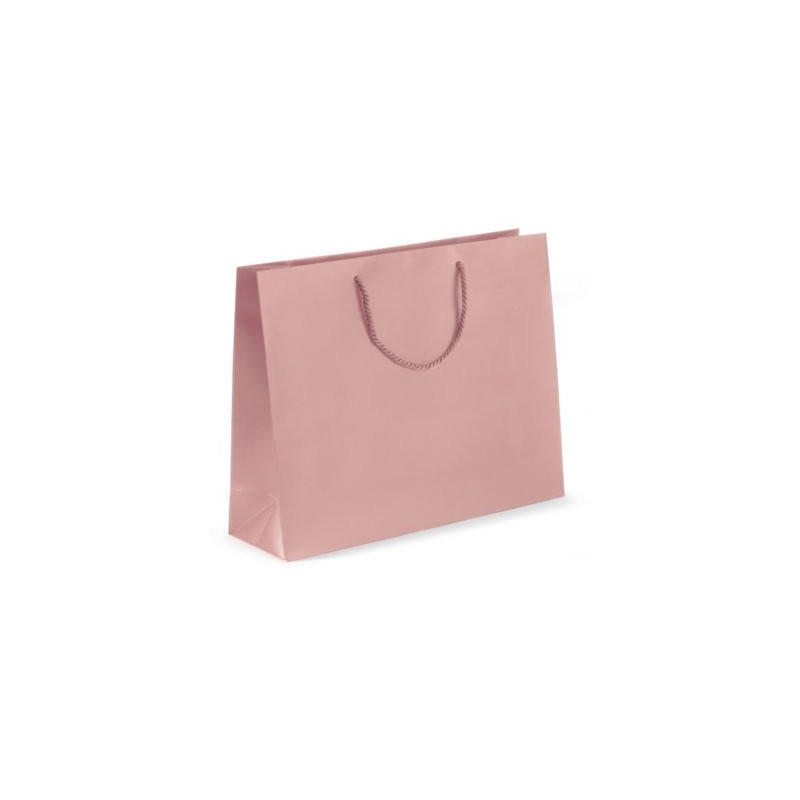 Sac pelliculé mat rose à poignées cordelières 40 x 32 x 12 cm