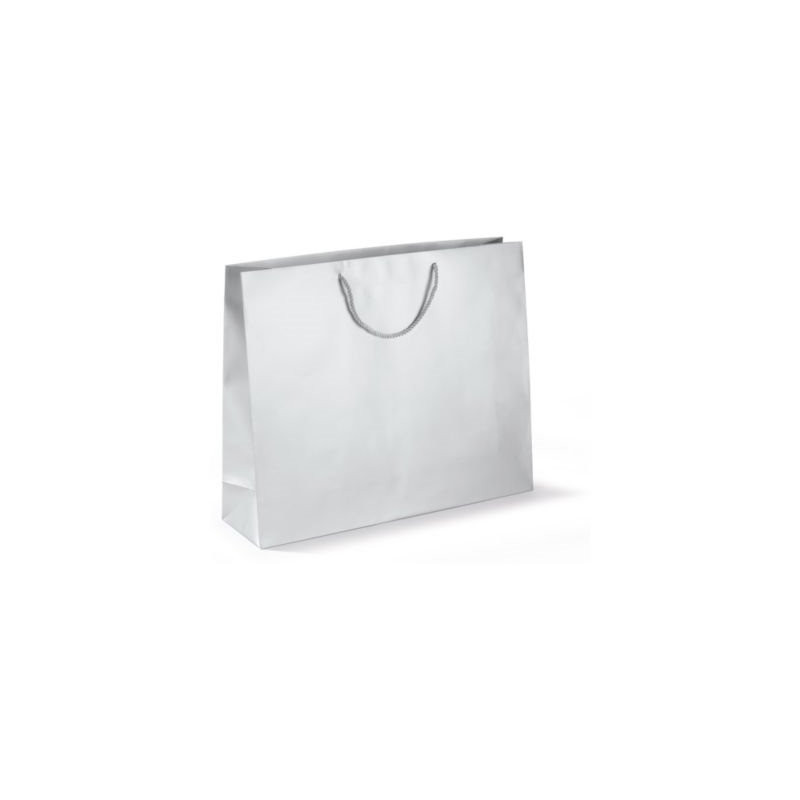 Sac pelliculé mat argent à poignées cordelières 55 x 45 x 15 cm