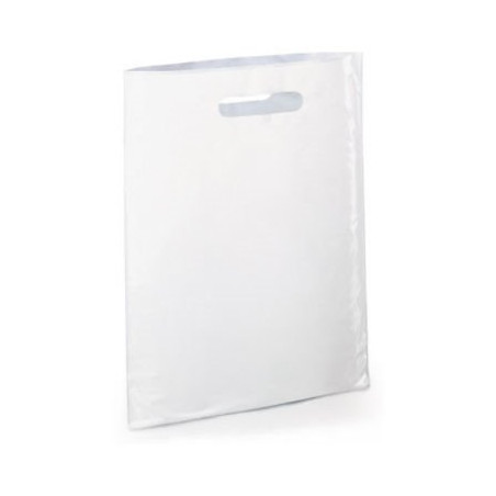 Sac plastique recyclé blanc sans soufflet à poignées découpées RAJA 25 x 38 cm