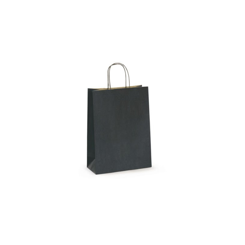 Sac kraft intérieur brun lisse noir à poignées torsadées RAJA 25 x 31 x 11 cm