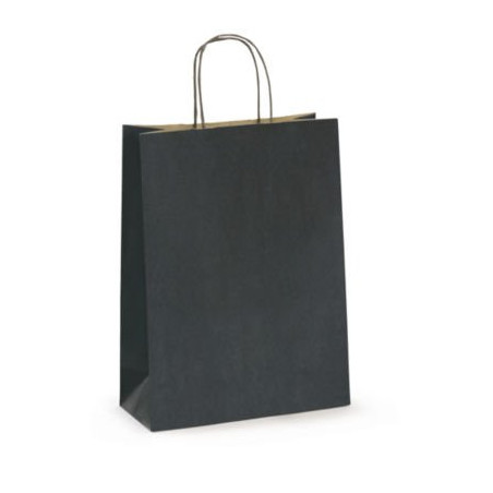 Sac kraft intérieur brun lisse noir à poignées torsadées RAJA 25 x 31 x 11 cm