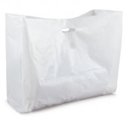 Sac plastique blanc grand volume à poignées découpées 70 x 65 x 30 cm