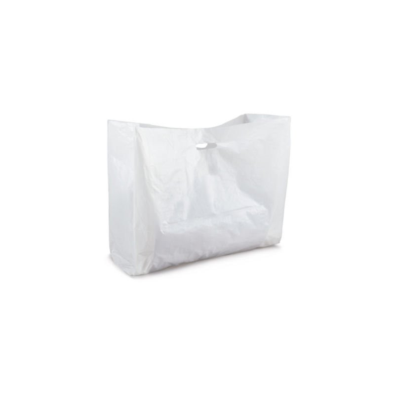 Sac plastique blanc grand volume à poignées découpées 70 x 65 x 30 cm