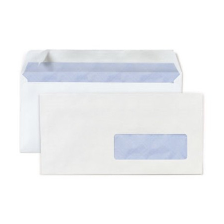 Enveloppe commerciale vélin blanc autocollante avec fenêtre 80g/m² DL - 110x220 mm