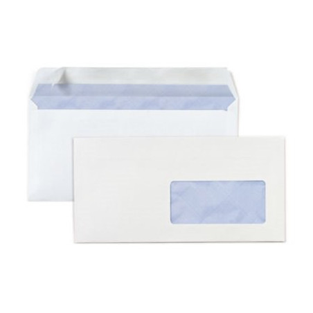 Enveloppe commerciale vélin blanc autocollante avec fenêtre 80g/m² DL - 110x220 mm